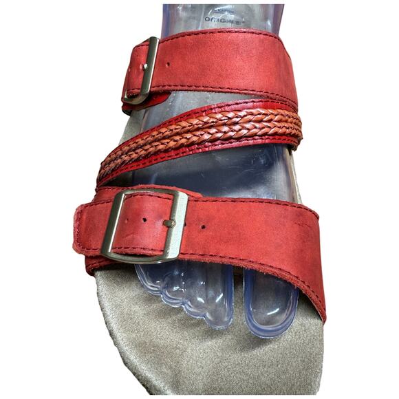 EARTH ORIGINS Bosk Baylen Women 10M Red Leather Slide Sandals Adjustable Strap - Picture 9 of 13